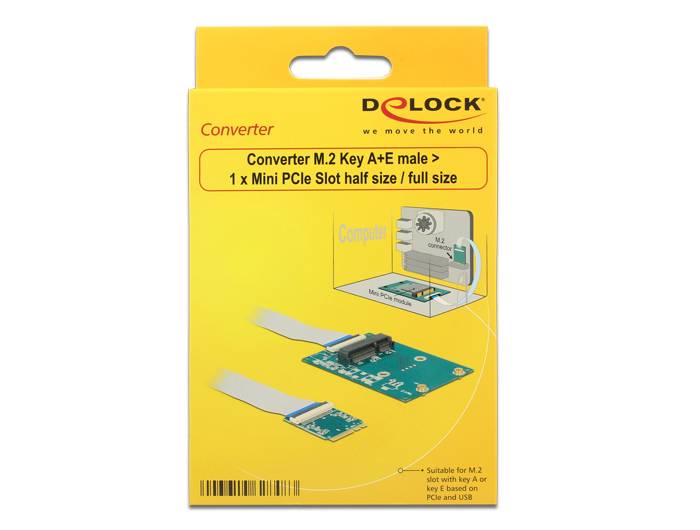 DeLOCK Converter M.2 Key A+E male > 1 x Mini PCIe Slot