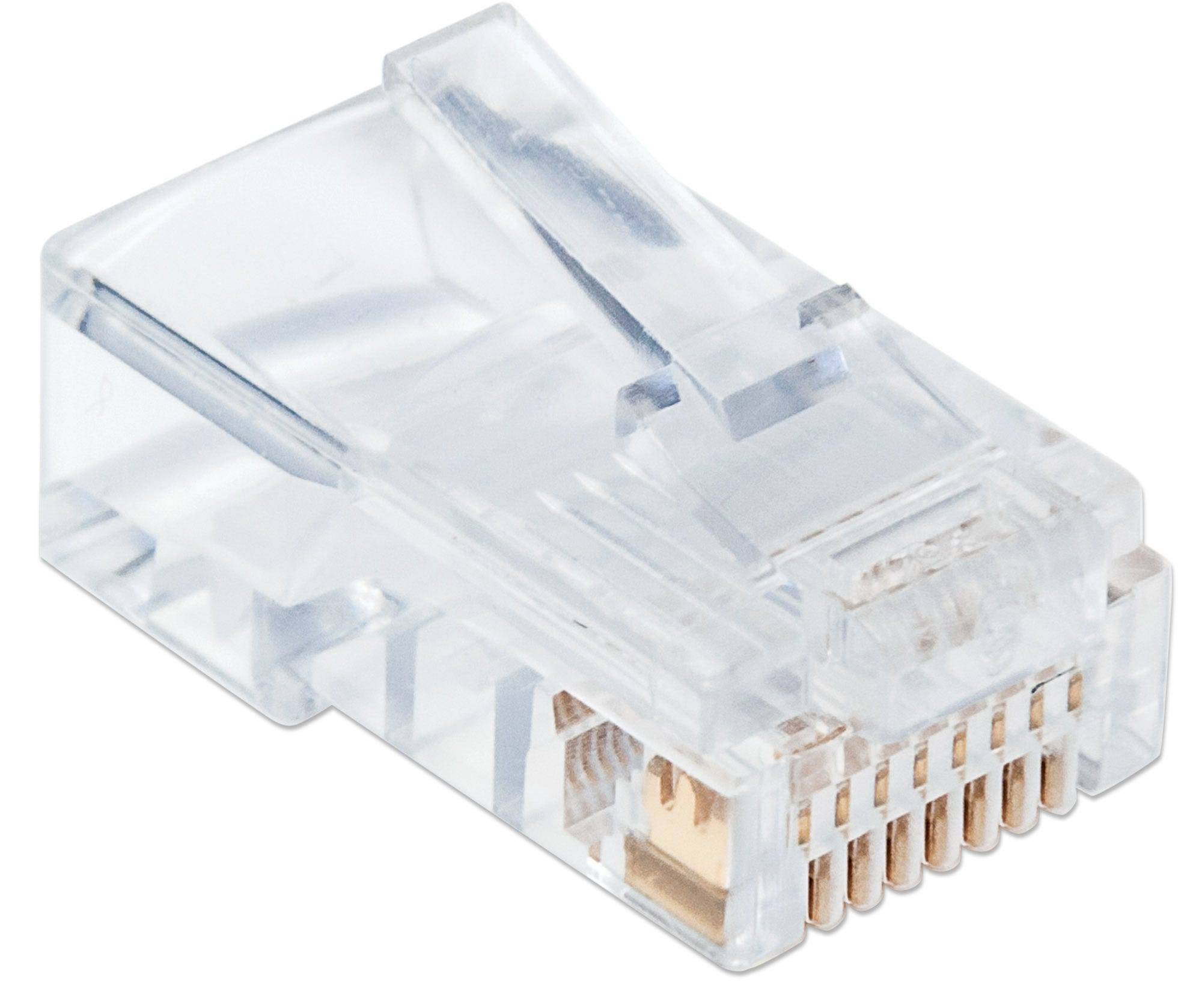 Intellinet 100er-Pack Cat5e RJ45-Modularstecker Pro Line, UTP, 3-Punkt-Aderkontaktierung, für Massivdraht, 100 Stecker i