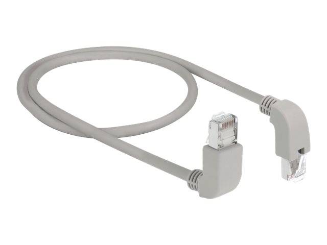 Graues Ethernet-Kabel mit RJ45-Steckern an beiden Enden