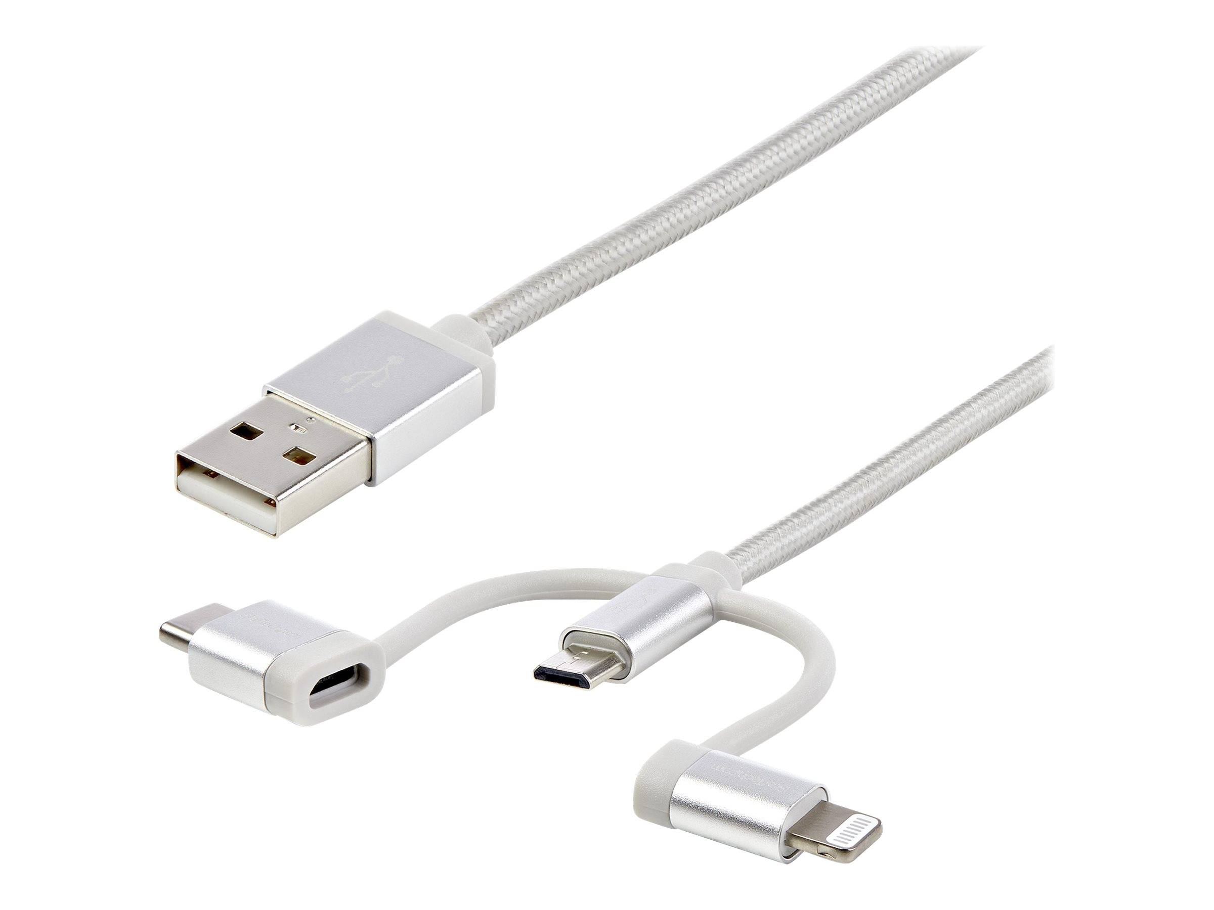 StarTech.com USB Lightning Kabel - USB-C Micro-B Laddekabel - 1m - geflochten - Silber - USB auf Lightning Kabel - USB zu USB C - USB-Kabel - USB