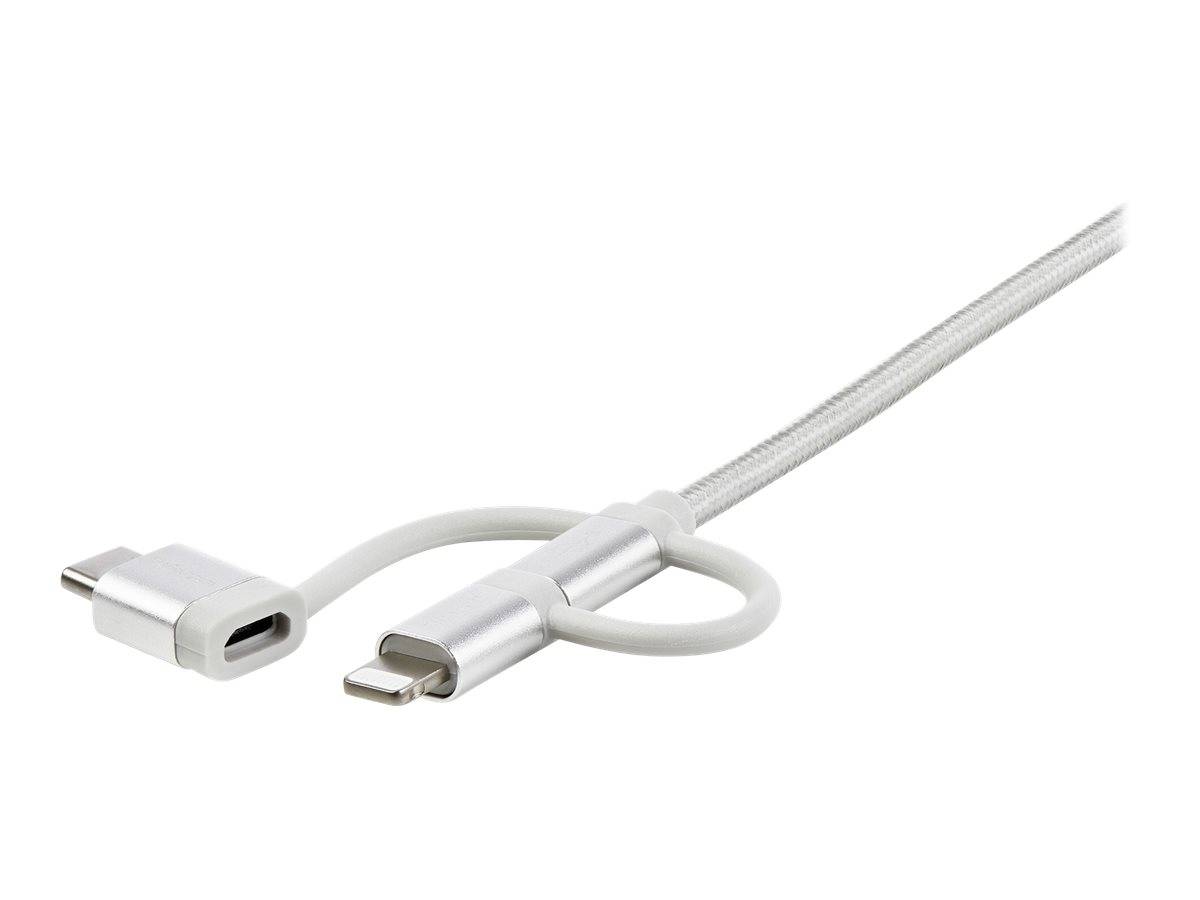 StarTech.com USB Lightning Kabel - USB-C Micro-B Laddekabel - 1m - geflochten - Silber - USB auf Lightning Kabel - USB zu USB C - USB-Kabel - USB