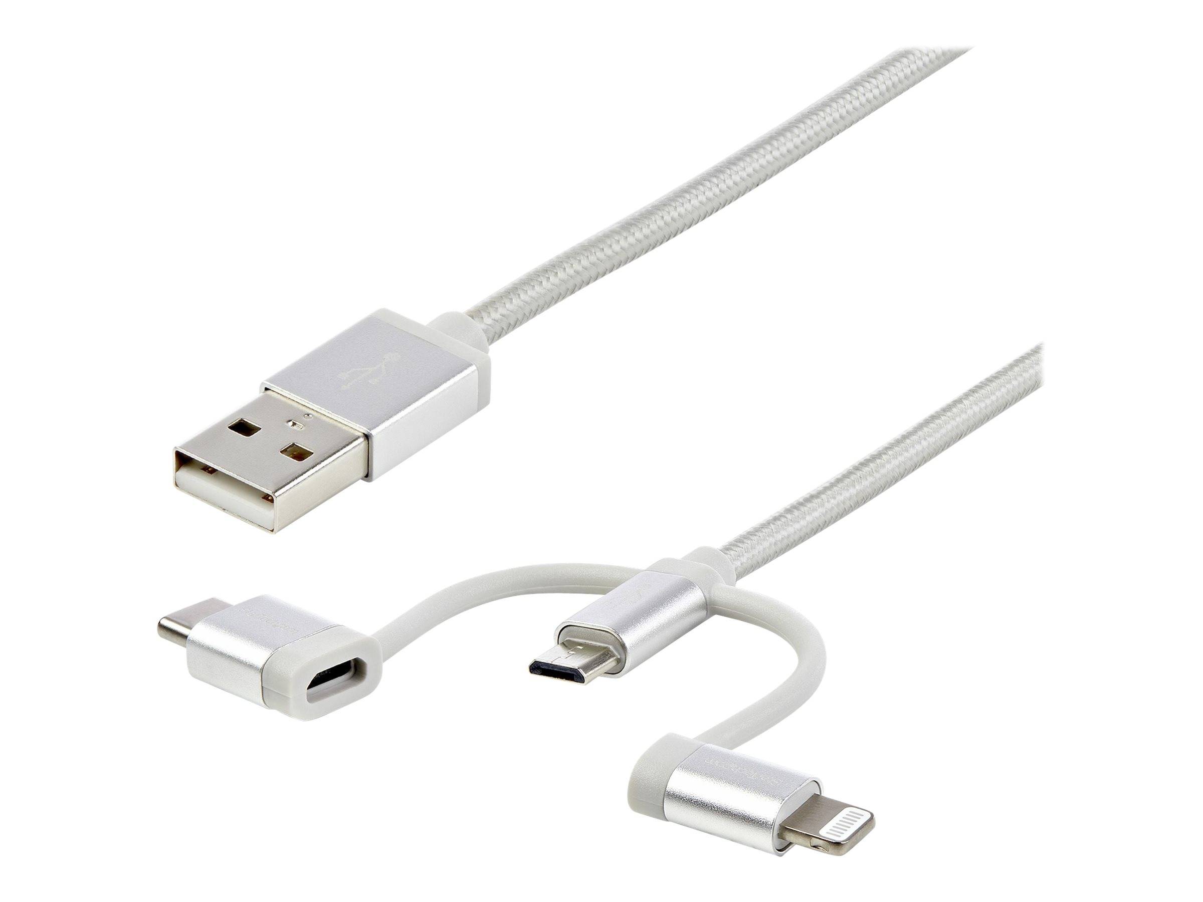 StarTech.com USB Lightning Kabel - USB-C Micro-B Laddekabel - 1m - geflochten - Silber - USB auf Lightning Kabel - USB zu USB C - USB-Kabel - USB