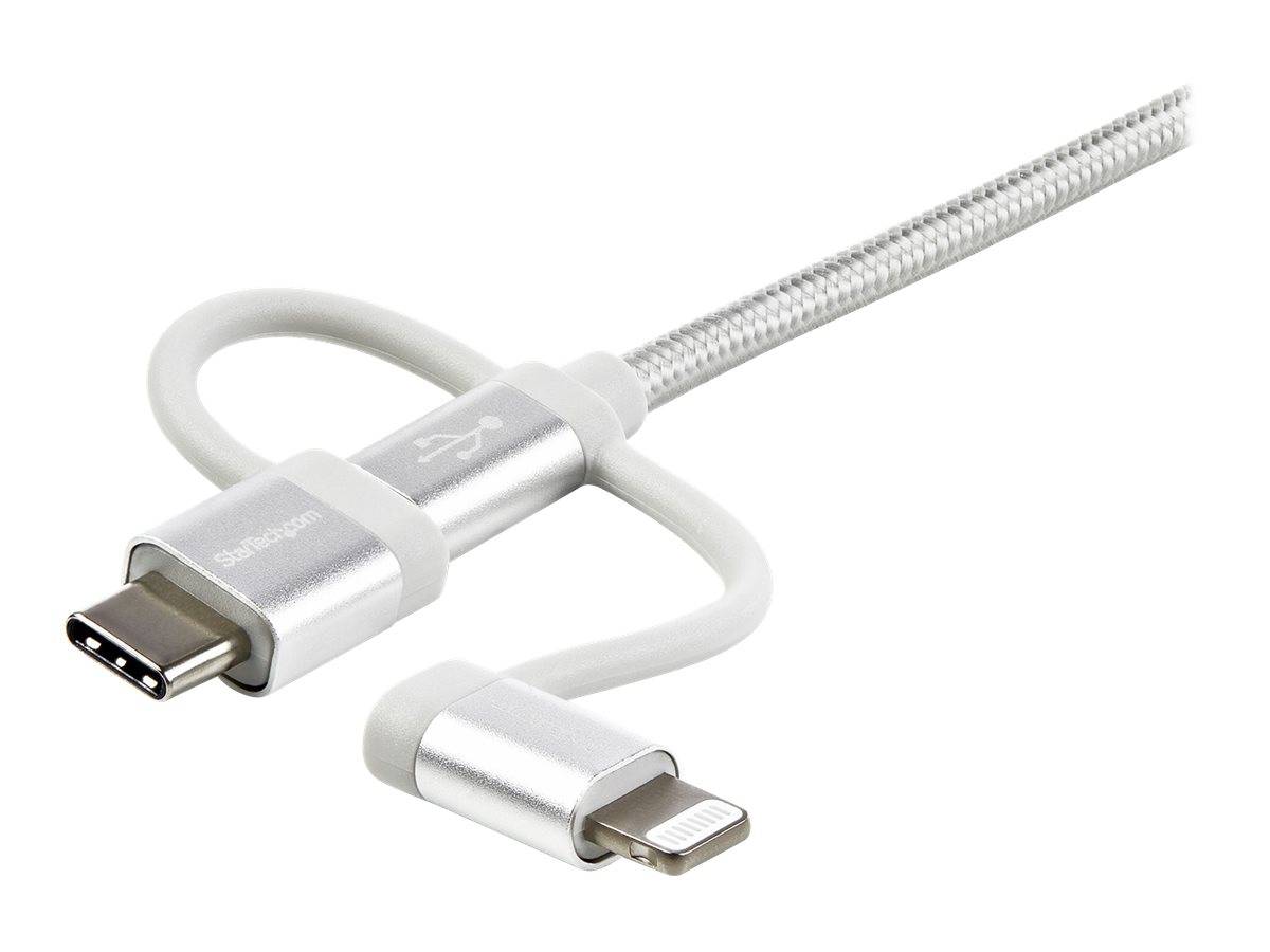 StarTech.com USB Lightning Kabel - USB-C Micro-B Laddekabel - 1m - geflochten - Silber - USB auf Lightning Kabel - USB zu USB C - USB-Kabel - USB
