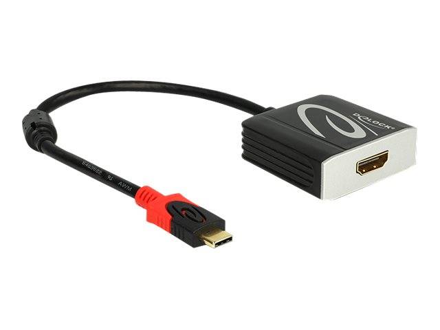 Mini-HDMI-zu-HDMI-Adapterkabel mit schwarzem rechteckigem Konvertierblock und rotem Micro-HDMI-Anschluss auf weißem Hintergrund