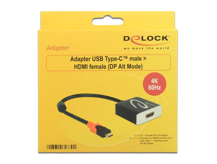 DeLock USB Type-C Stecker auf HDMI Buchse Adapter Verpackung, gekennzeichnet mit „4K 60Hz