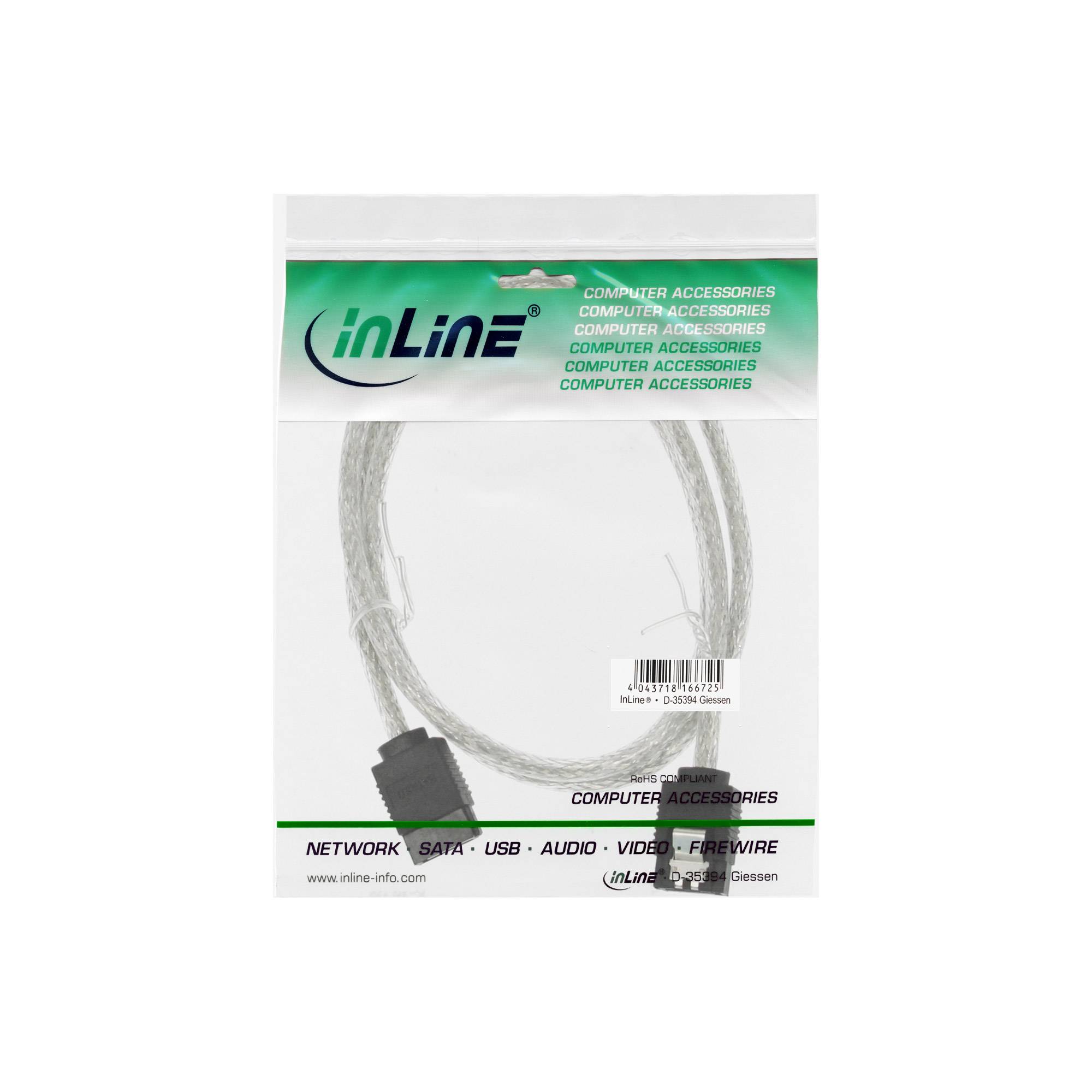 INLINE - SATA 6Gb/s Kabel rund - mit Lasche - 0,75m