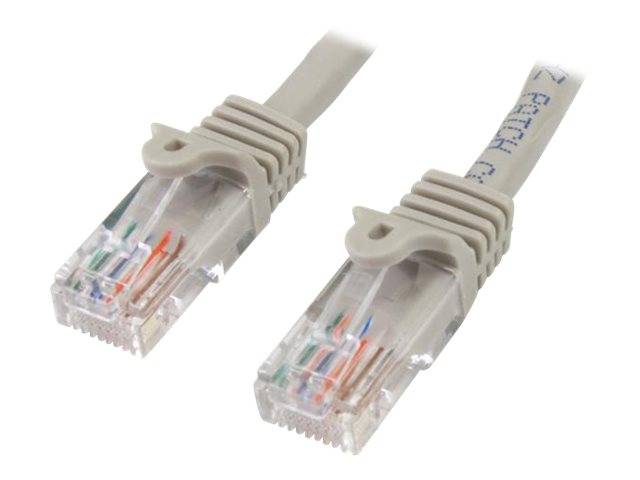 Zwei Ethernet-Steckverbinder mit transparenten RJ45-Steckern und grauen Schutzkappen, auf weißem Hintergrund dargestellt.