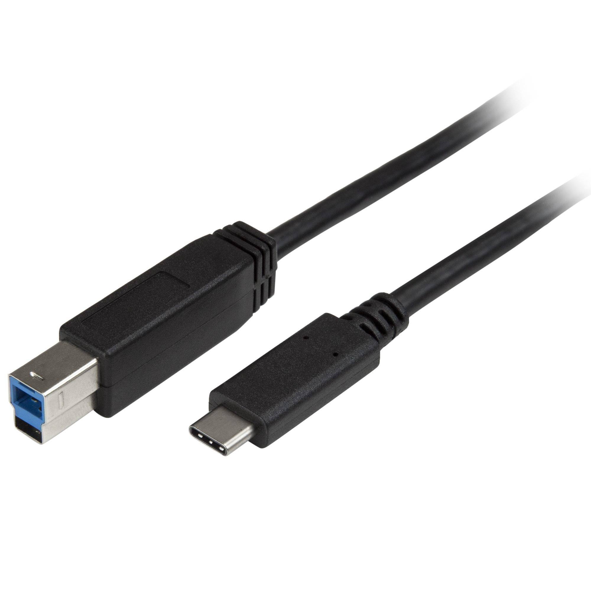 USB-C zu USB 3.0 Kabel mit blauem Typ-A-Stecker und USB-C-Stecker auf weißem Hintergrund.
