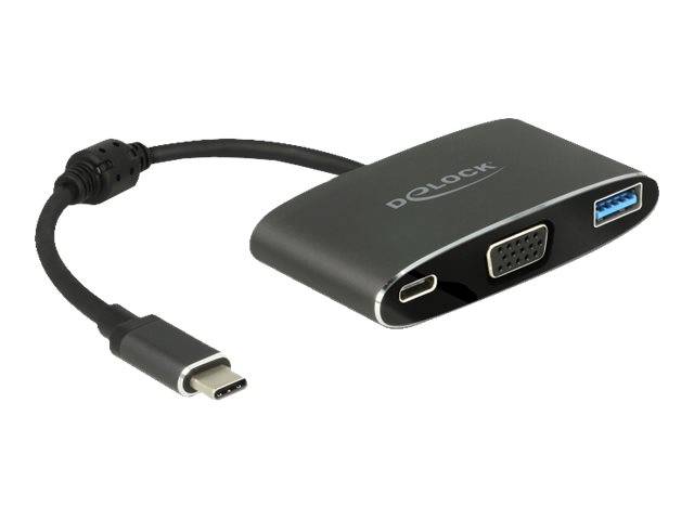Delock Adapter USB Type-C Stecker > VGA Buchse + USB Typ-A + USB Type-C PD DP alt mode