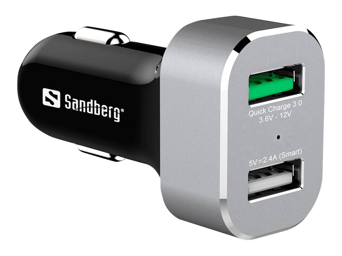 Sandberg Car Charger 1xQC 3.0+1xUSB2.4A - Auto-Netzteil - 3 A - QC 3.0 - 2 Ausgabeanschlussstellen (USB)