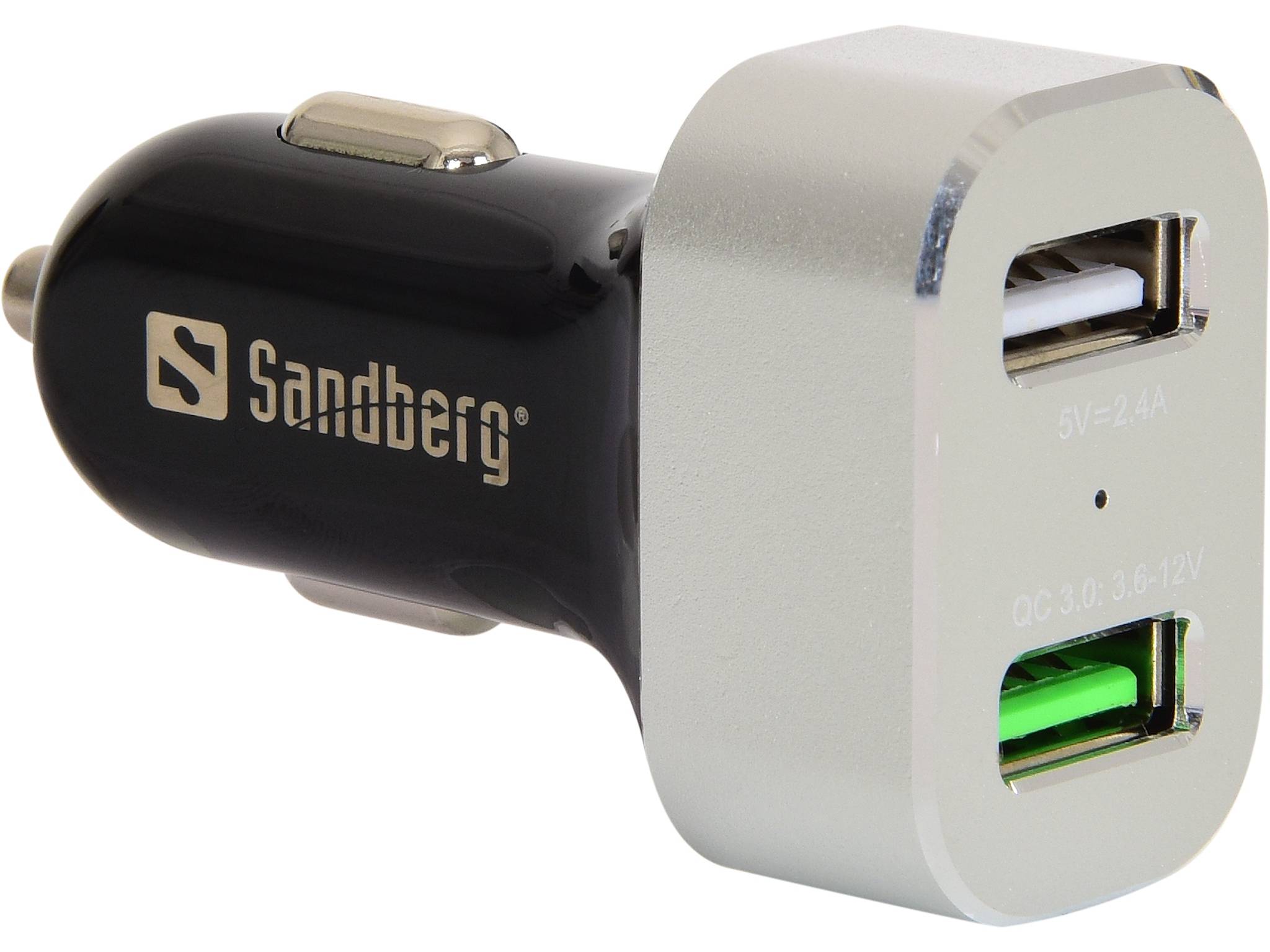 Sandberg Car Charger 1xQC 3.0+1xUSB2.4A - Auto-Netzteil - 3 A - QC 3.0 - 2 Ausgabeanschlussstellen (USB)