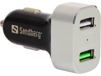 Sandberg Car Charger 1xQC 3.0+1xUSB2.4A - Auto-Netzteil - 3 A - QC 3.0 - 2 Ausgabeanschlussstellen (USB)