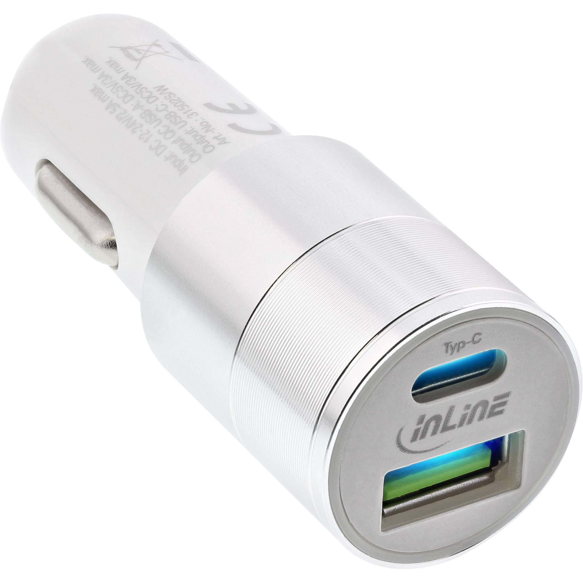 INLINE - USB KFZ Stromadapter Quick Charge 3.0 - 12/24VDC zu 5V DC/3A - USB-A+USB-C