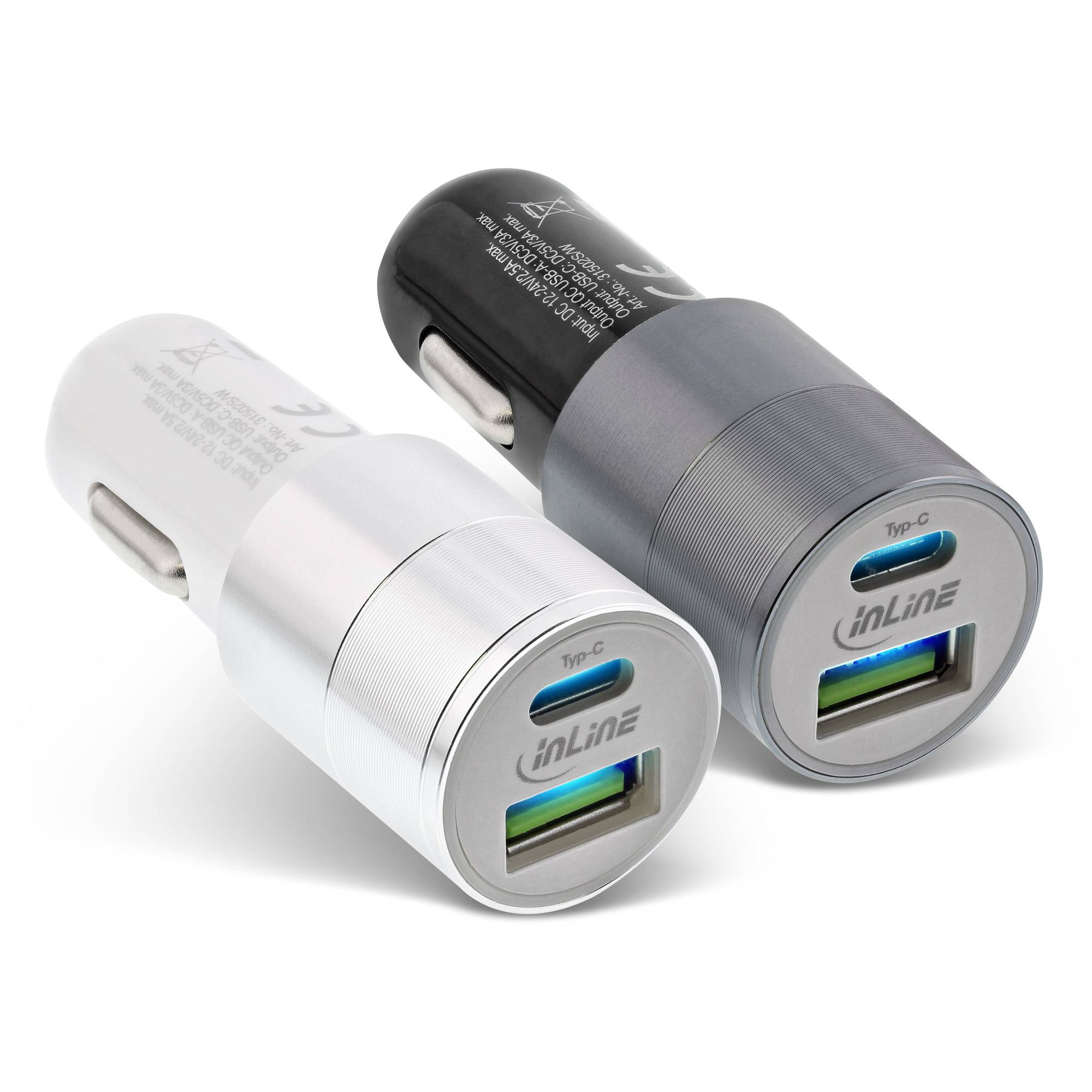 INLINE - USB KFZ Stromadapter Quick Charge 3.0 - 12/24VDC zu 5V DC/3A - USB-A+USB-C
