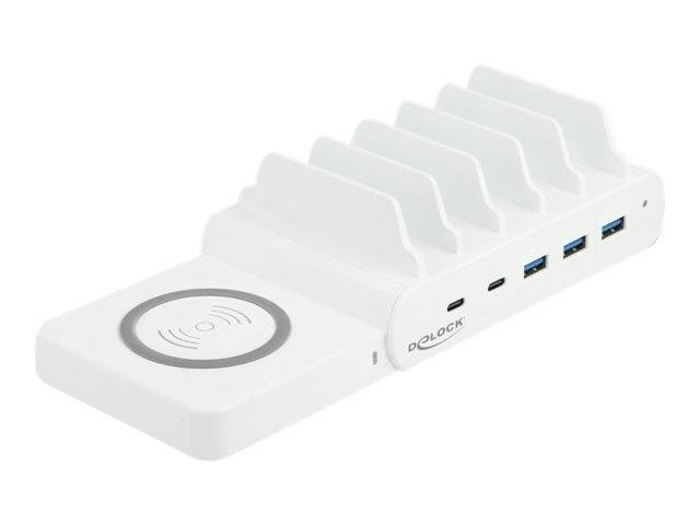 Delock USB and Wireless Charger - Ladestation + AC-Netzteil - 110 Watt - 5 A - PD - 5 Ausgabeanschlussstellen (3 x USB T