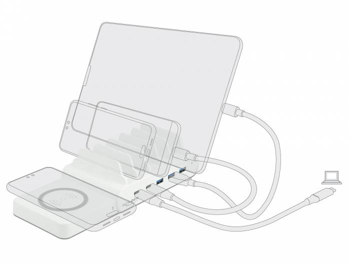 Delock USB and Wireless Charger - Ladestation + AC-Netzteil - 110 Watt - 5 A - PD - 5 Ausgabeanschlussstellen (3 x USB T