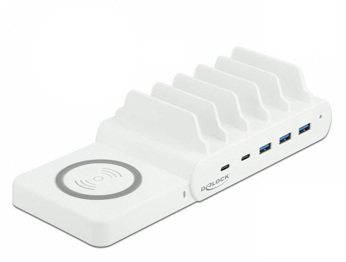 Delock USB and Wireless Charger - Ladestation + AC-Netzteil - 110 Watt - 5 A - PD - 5 Ausgabeanschlussstellen (3 x USB T