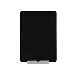 Schwarzes Tablet oder Smartphone-Bildschirm auf einem weißen Ständer vor weißem Hintergrund.