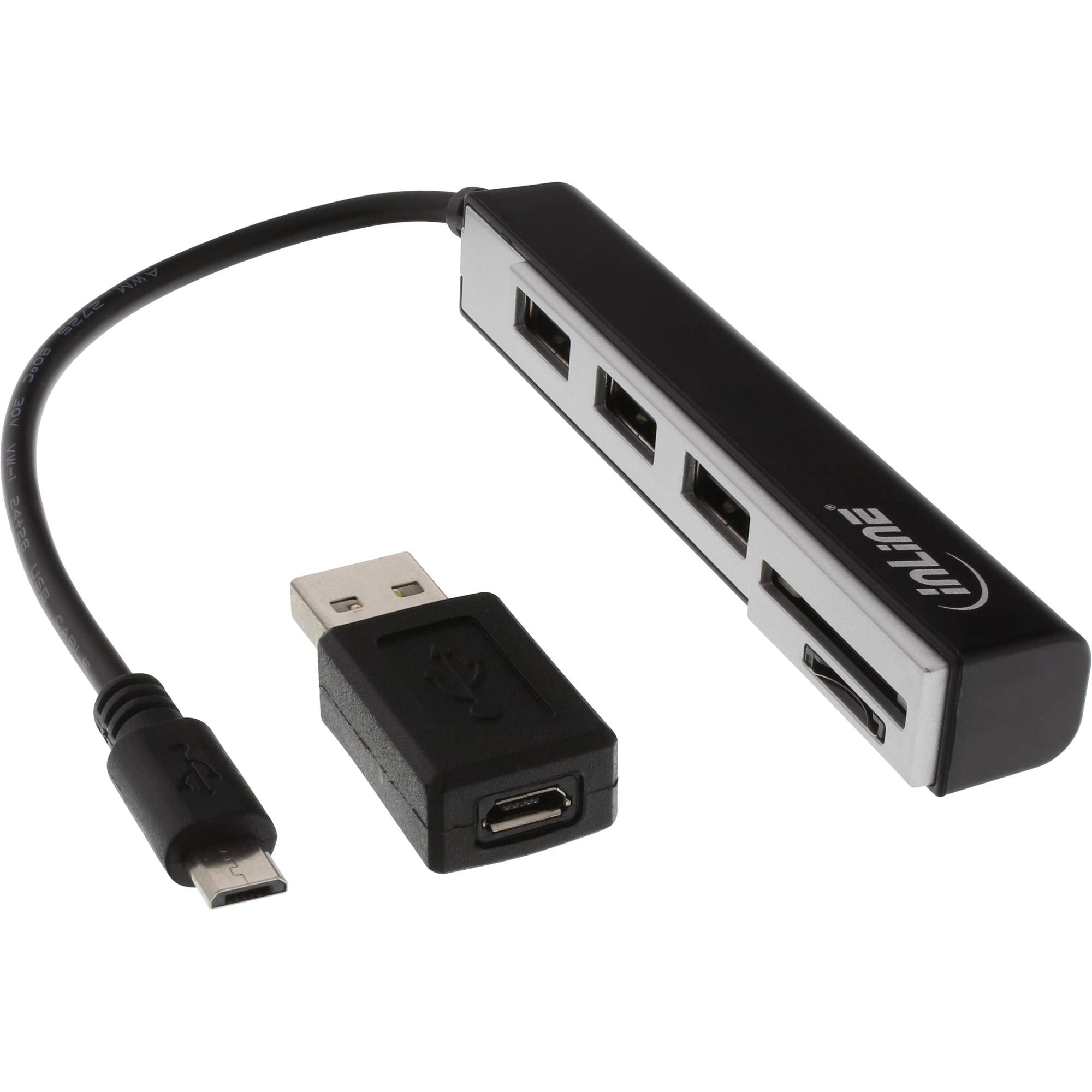 INLINE - USB OTG Cardreader & 3-fach USB 2.0 Hub - für SDXC/microSD - mit Adapter