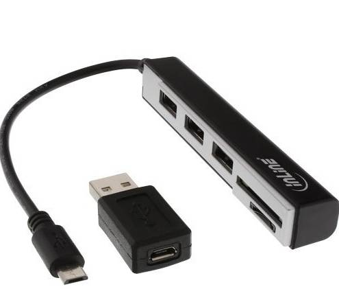 INLINE - USB OTG Cardreader & 3-fach USB 2.0 Hub - für SDXC/microSD - mit Adapter