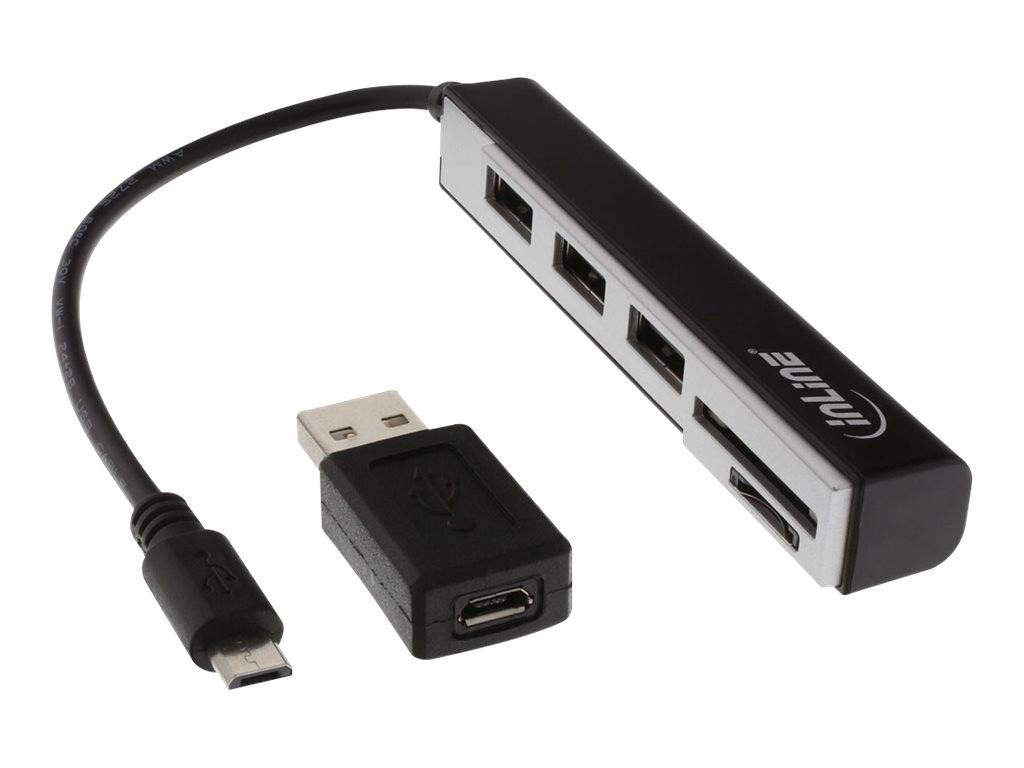 INLINE - USB OTG Cardreader & 3-fach USB 2.0 Hub - für SDXC/microSD - mit Adapter