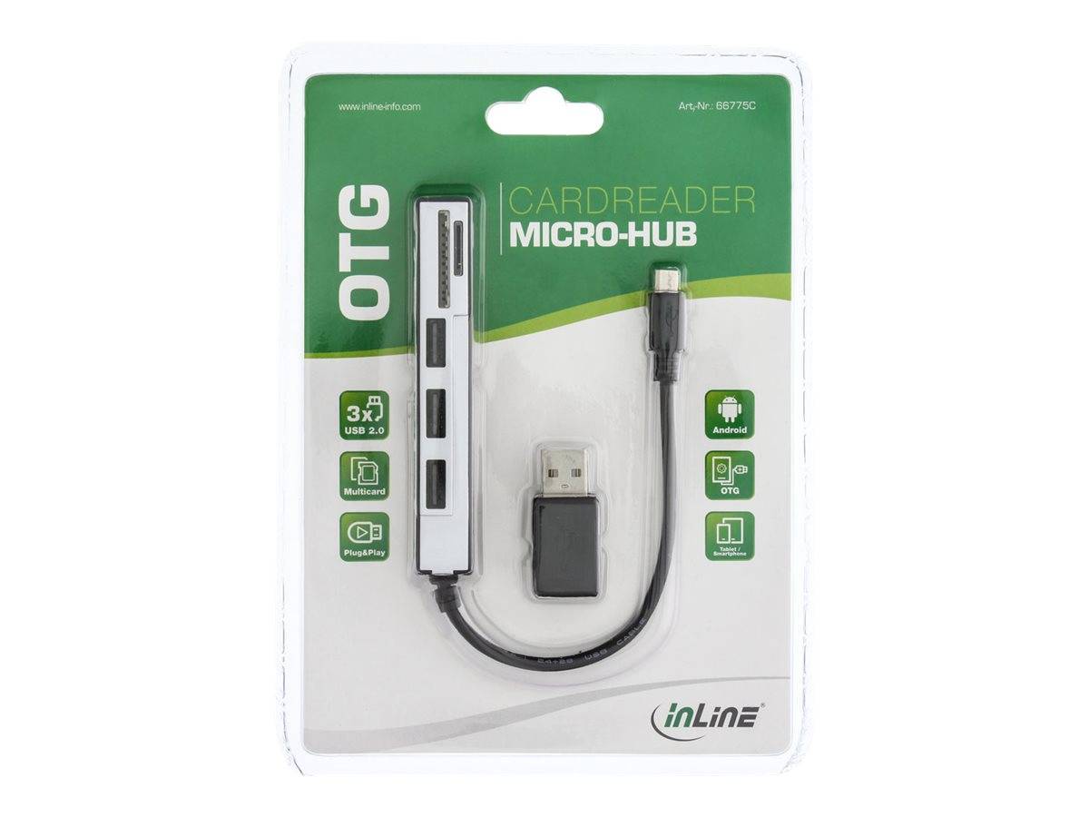 INLINE - USB OTG Cardreader & 3-fach USB 2.0 Hub - für SDXC/microSD - mit Adapter