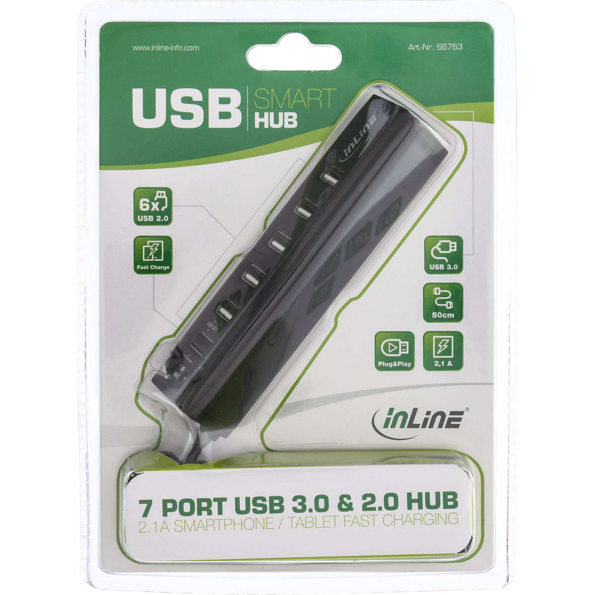 INLINE - Smart Hub - 7-fach USB 3.0 / 2.0 Hub mit Schnelllade-Anschluss