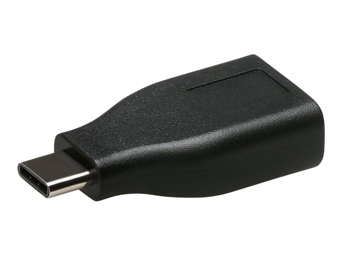 Schwarzer USB-C-Buchse-auf-USB-A-Stecker-Adapter auf weißem Hintergrund.
