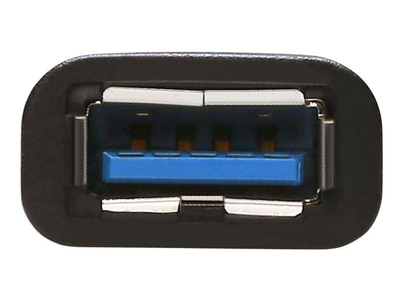 Nahaufnahme eines USB-Typ-A-Buchsenports mit blauem Inneren, die die rechteckige Anschlussöffnung zeigt.