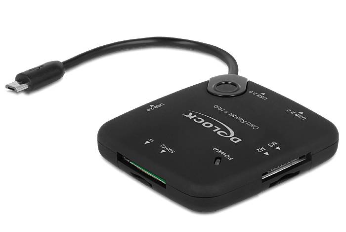 Delock Micro USB OTG Card Reader + 3 port USB Hub - Kartenleser (MS, MS PRO, MMC, SD, MS Duo, MS PRO Duo, RS-MMC, TransF