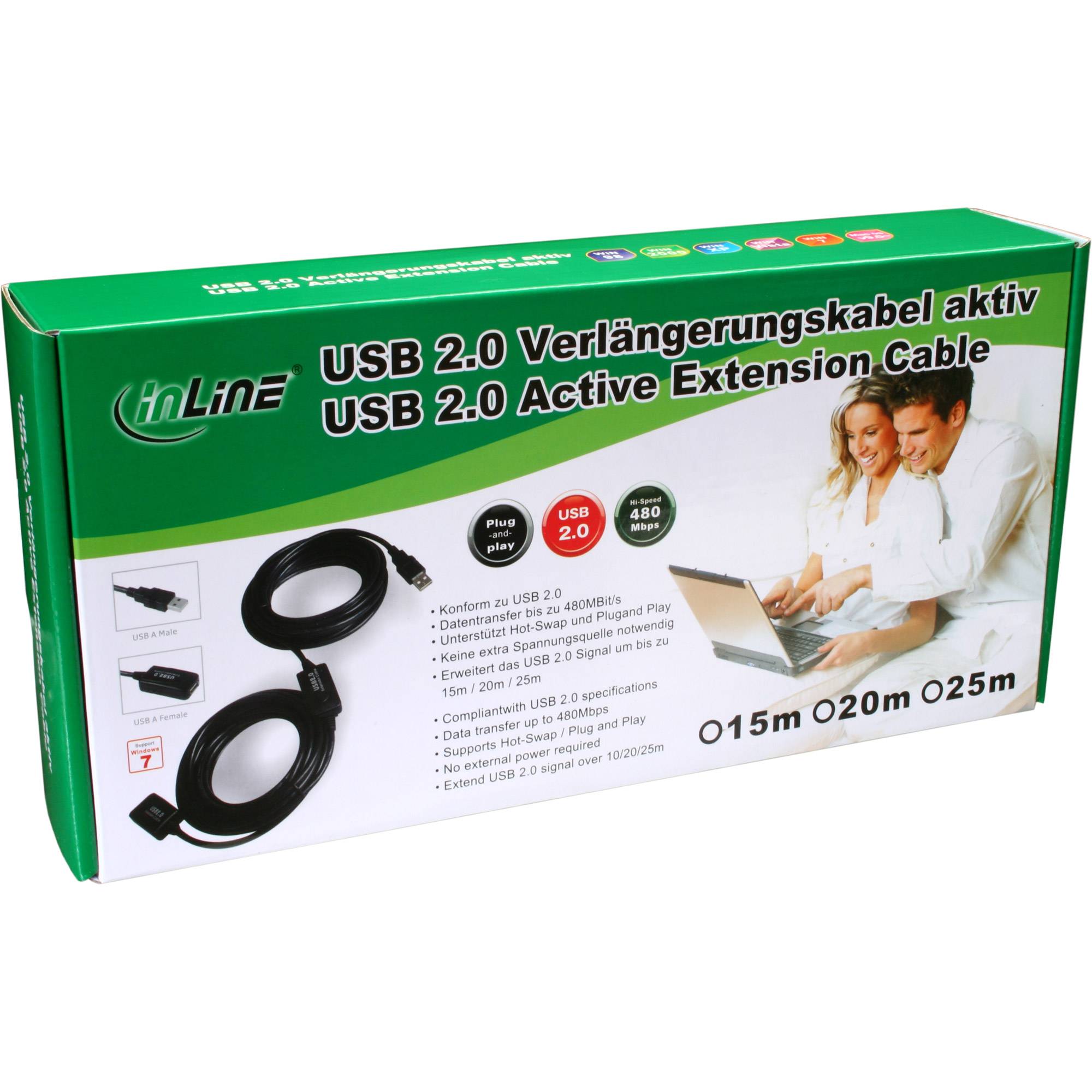 INLINE - USB 2.0 Aktiv-Verl. - mit Signalverstärkung ""Repeater"" - ST A / BU A - 25m