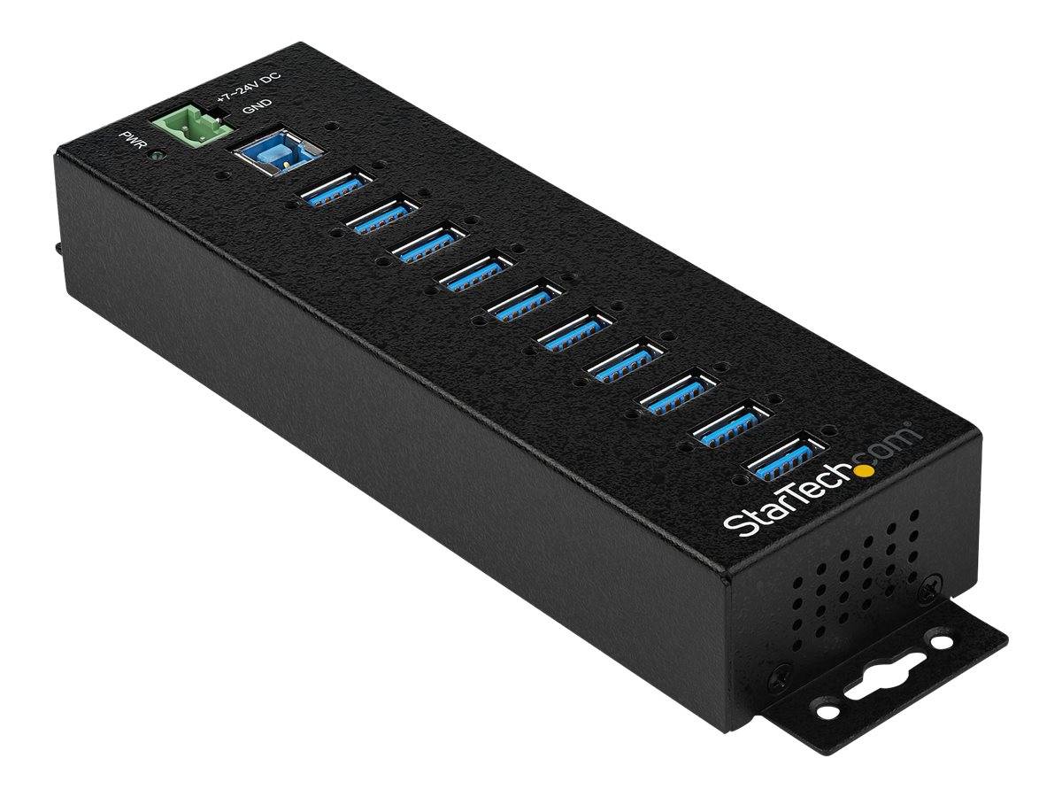 StarTech.com HB30A10AME USB 3.0 Hub (10-Port, Din-Rail, Industrielle Anwendung, externes Netzteil, Uberspannungsschutz, ESD, 350 W, 15 kV)