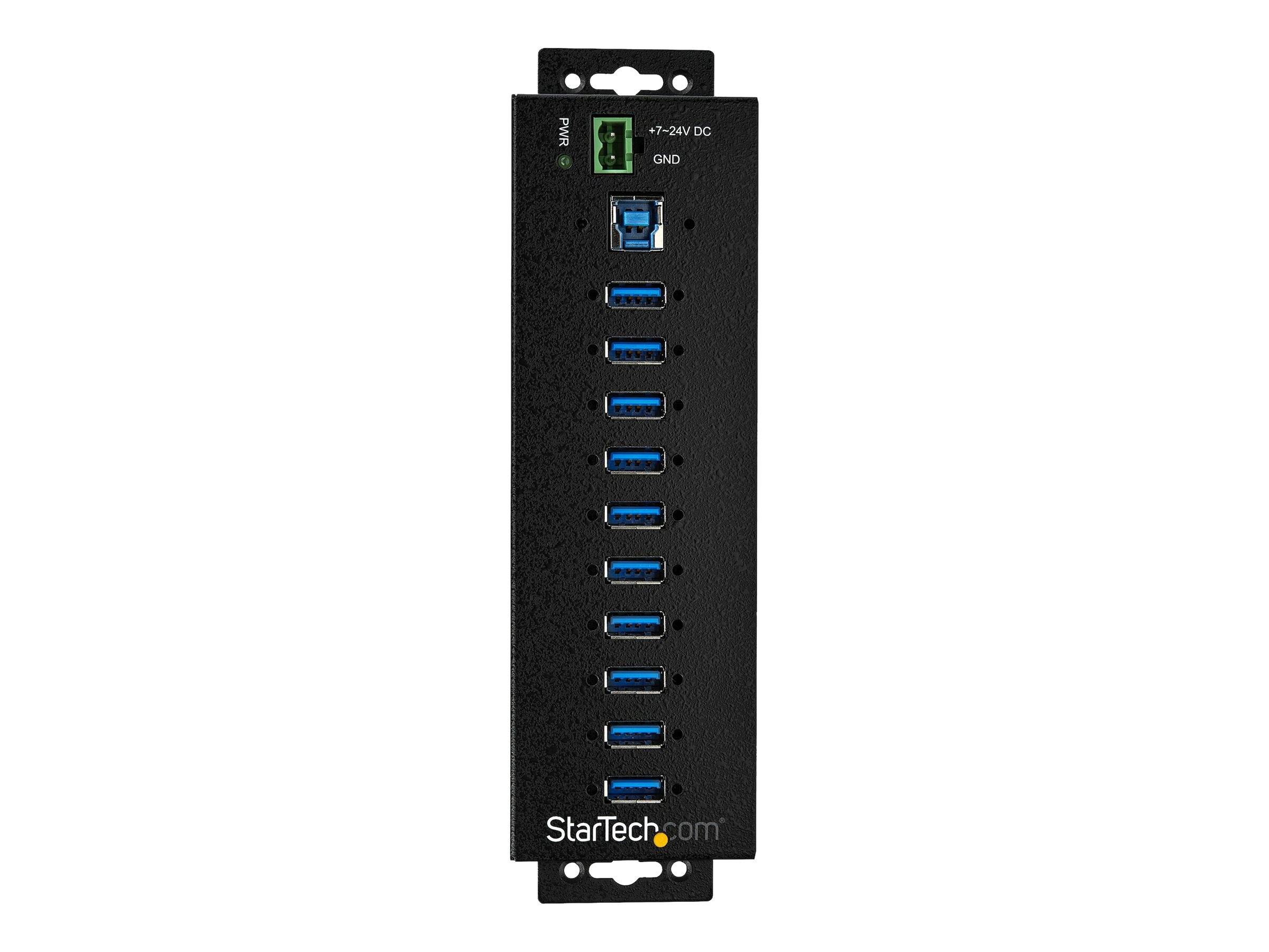 StarTech.com HB30A10AME USB 3.0 Hub (10-Port, Din-Rail, Industrielle Anwendung, externes Netzteil, Uberspannungsschutz, ESD, 350 W, 15 kV)