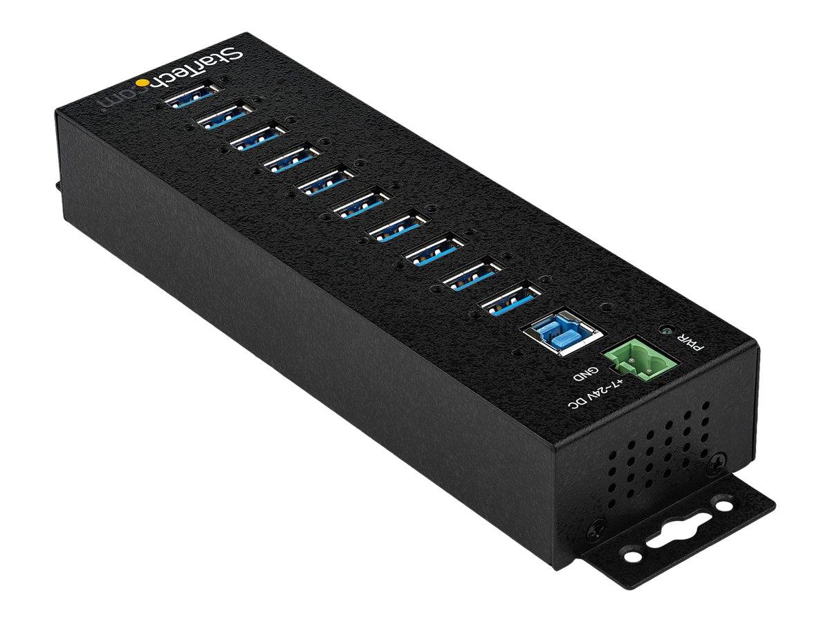 StarTech.com HB30A10AME USB 3.0 Hub (10-Port, Din-Rail, Industrielle Anwendung, externes Netzteil, Uberspannungsschutz, ESD, 350 W, 15 kV)
