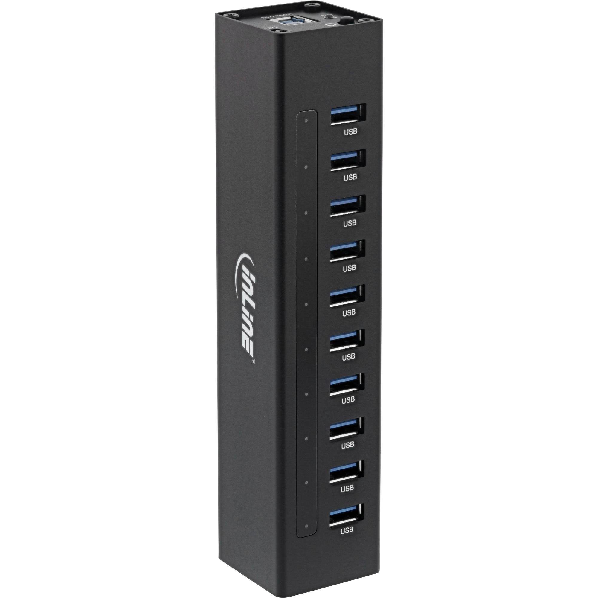 INLINE - USB 3.0 Hub - 10 Port - Aluminiumgehäuse - schwarz - mit 4A Netzteil