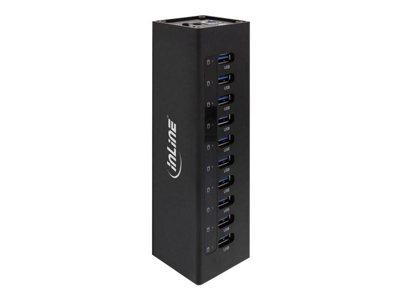 INLINE - USB 3.0 Hub - 10 Port - Aluminiumgehäuse - schwarz - mit 4A Netzteil