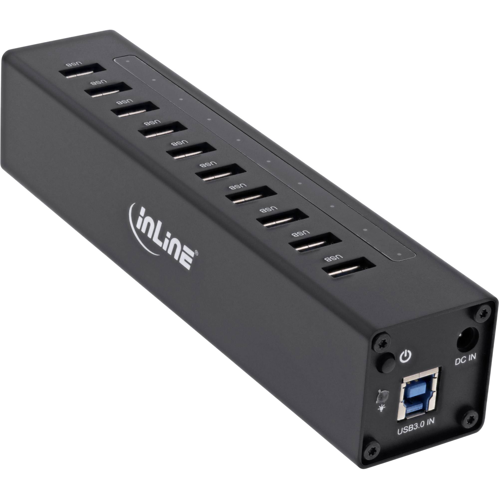 INLINE - USB 3.0 Hub - 10 Port - Aluminiumgehäuse - schwarz - mit 4A Netzteil