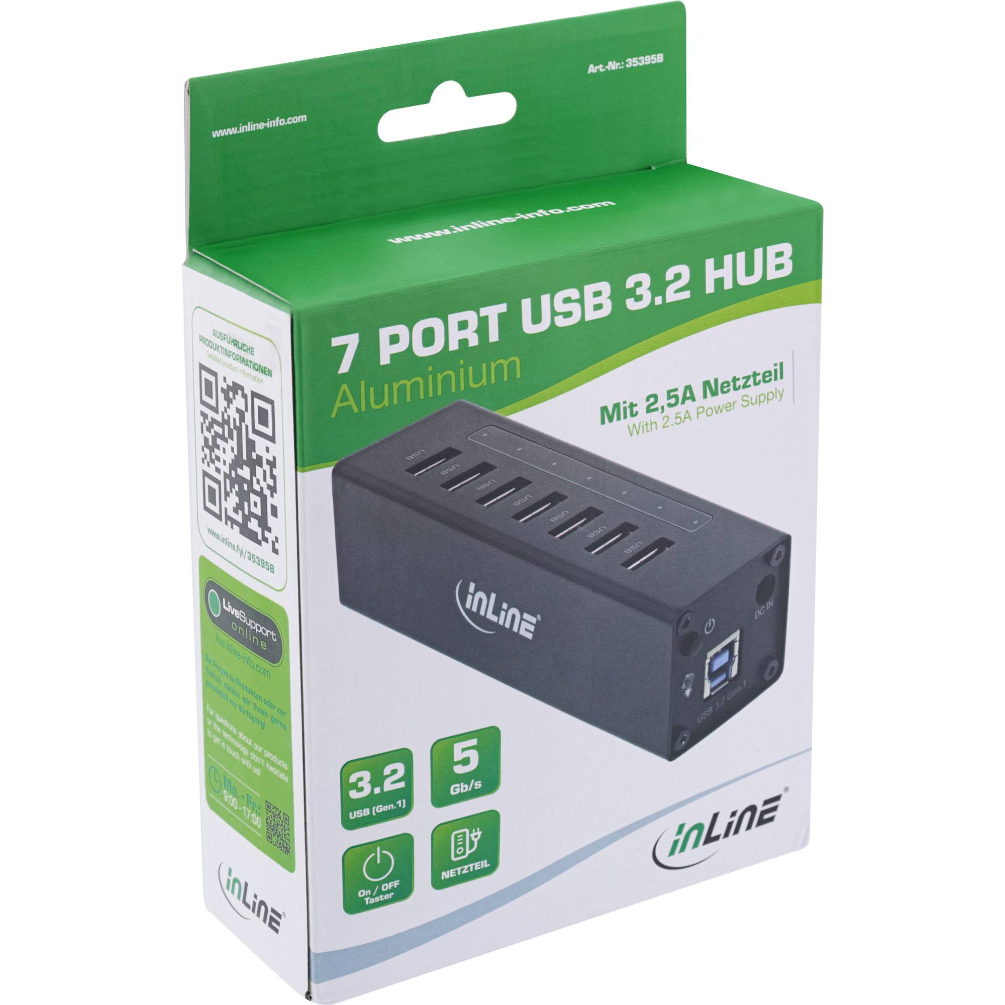 INLINE - USB 3.0 Hub - 7 Port - Aluminiumgehäuse - schwarz - mit 2,5A Netzteil