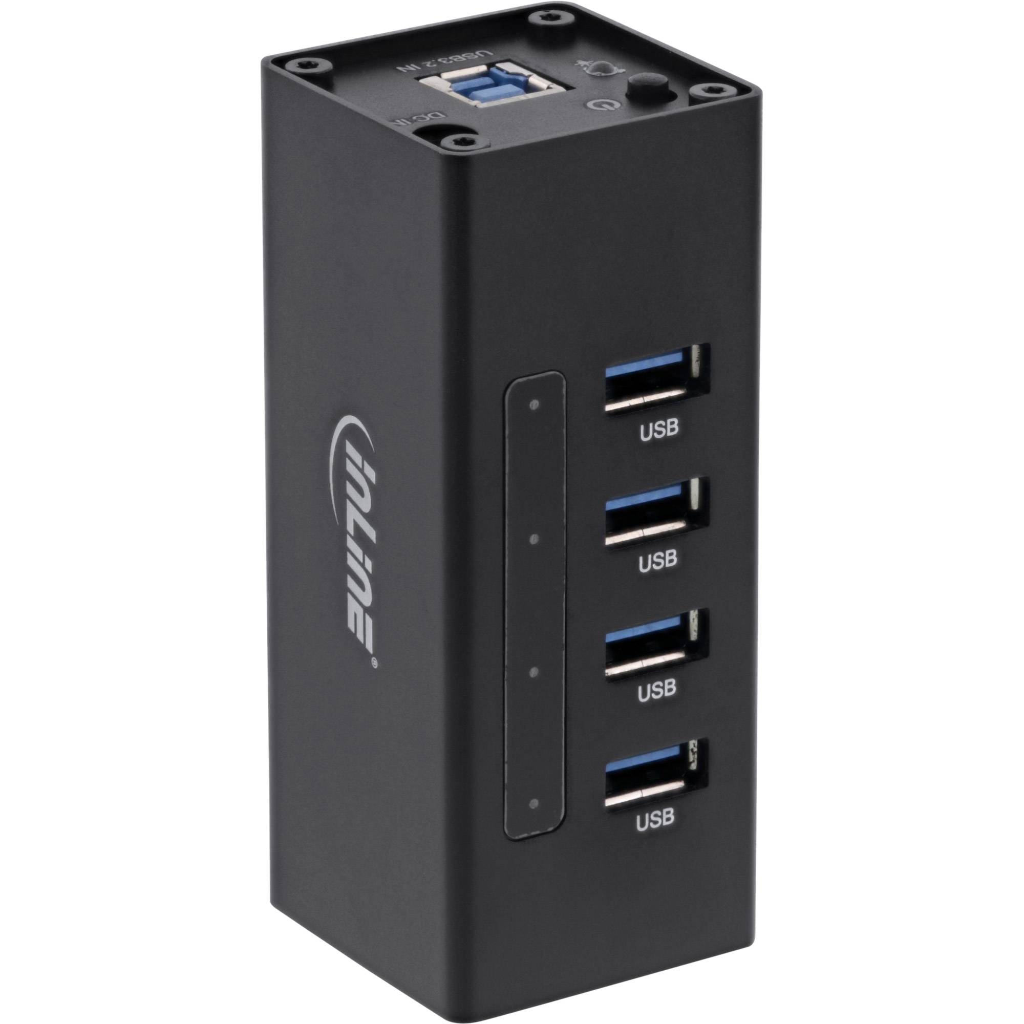INLINE - USB 3.0 Hub - 4 Port - Aluminiumgehäuse - schwarz - mit 2,5A Netzteil
