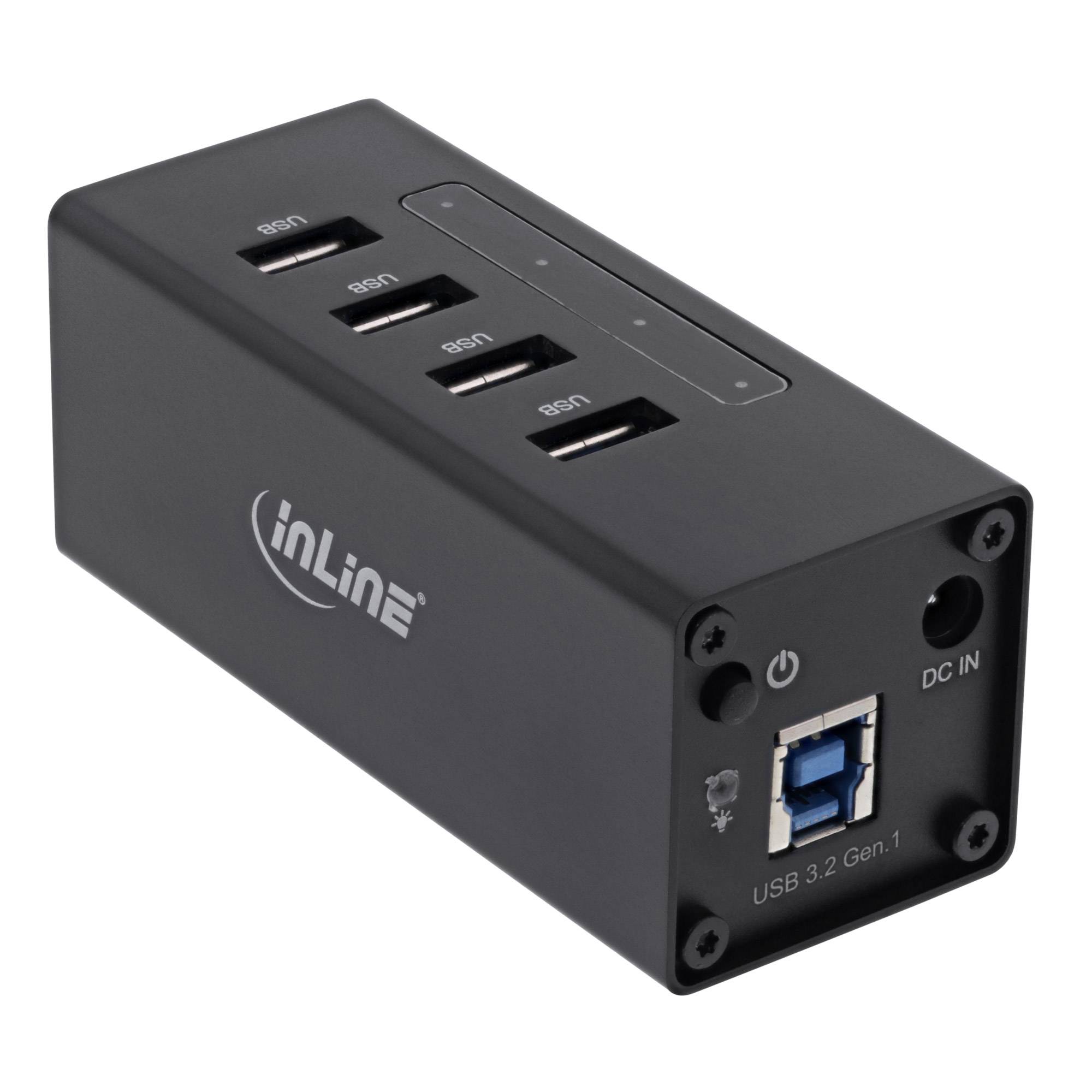 INLINE - USB 3.0 Hub - 4 Port - Aluminiumgehäuse - schwarz - mit 2,5A Netzteil