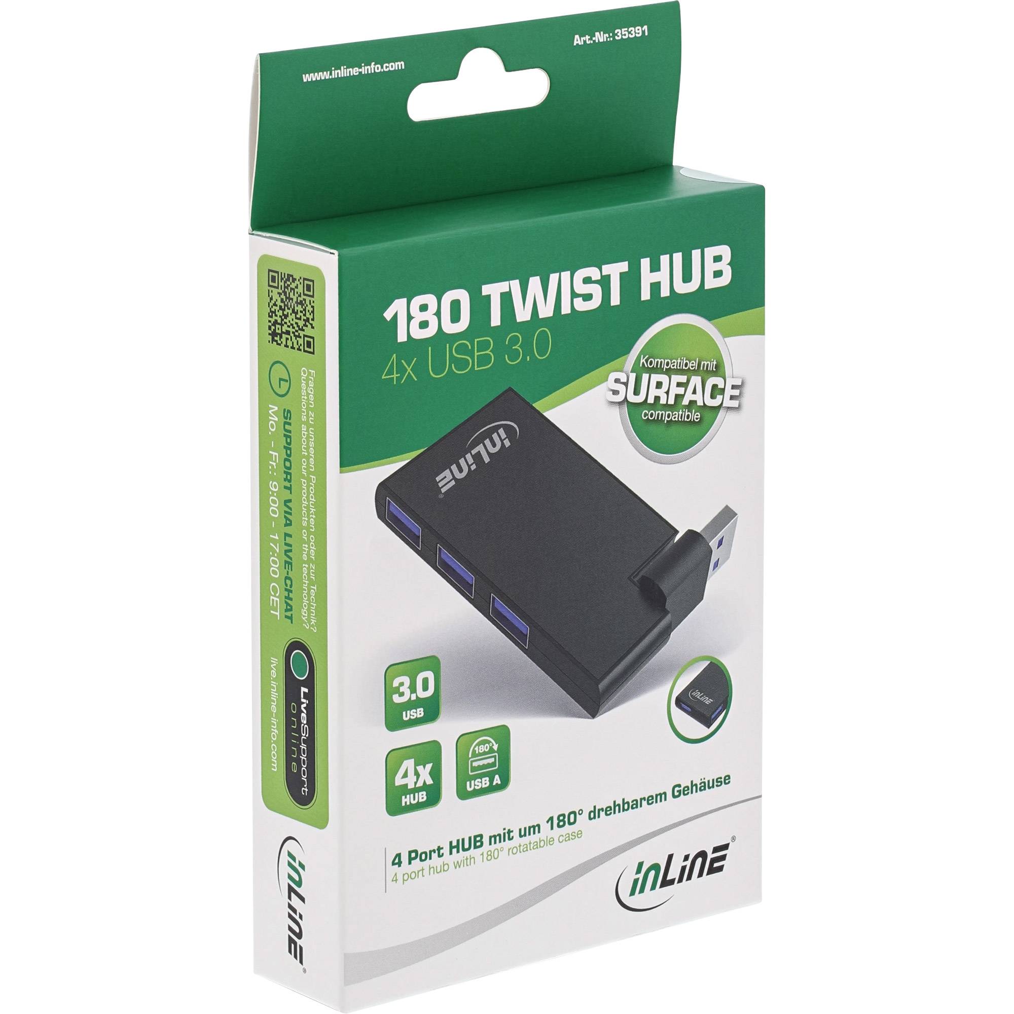 INLINE - 180 Twist Hub USB 3.0 - 4 Port - drehbar - schwarz