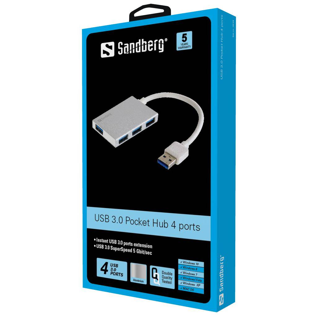 Sandberg USB 3.0 Pocket Hub - Hub - 4 x SuperSpeed USB 3.0
