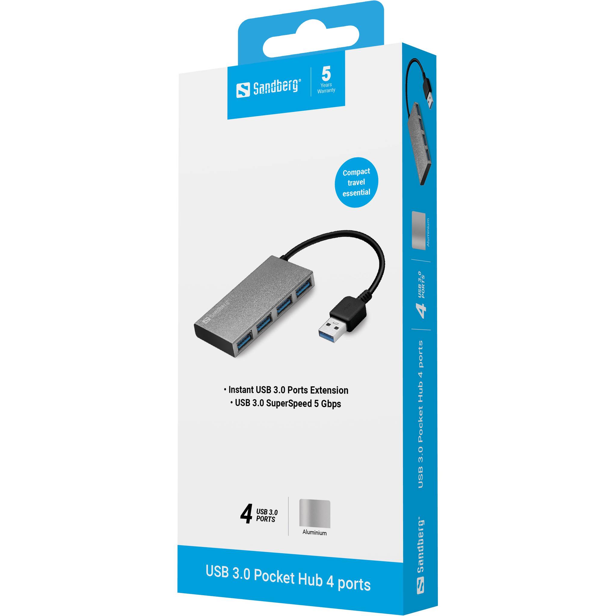SANDBERG USB 3.0 Pocket Hub - Hub - 4 x SuperSpeed USB 3.0