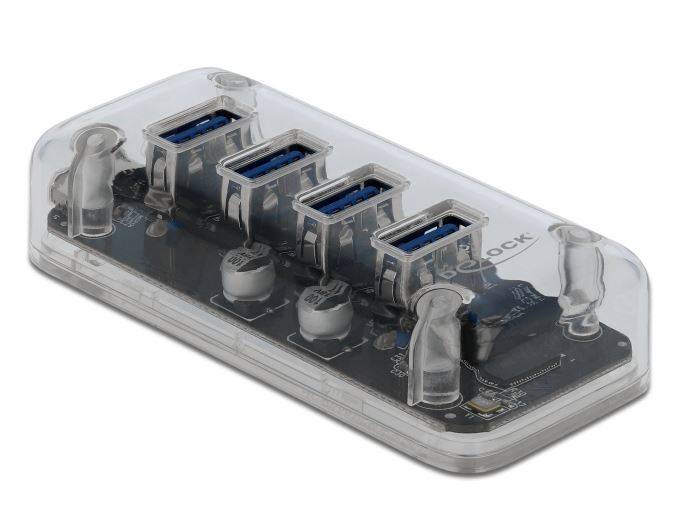 DELOCK Externer USB 3.0 Hub mit 4 Ports transparent