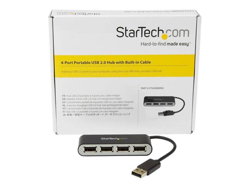 StarTech.com Mobiler 4-Port-USB 2.0-Hub mit integriertem Kabel