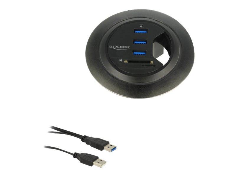 Delock HUB USB 3.0 Tisch-Hub 60 mm 3 x USB 3.0 Ports + Card Reader Delock