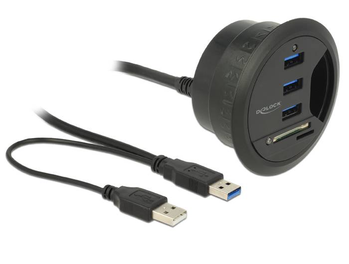 DeLock In-Desk Hub 3 Port USB 3.0 + 2 Slot SD Card Reader