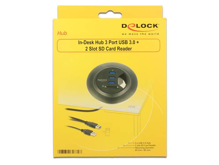 Delock HUB USB 3.0 Tisch-Hub 60 mm 3 x USB 3.0 Ports + Card Reader Delock