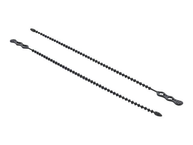 Zwei schwarze Perlenketten zum Ziehen mit dekorativen Griffen, diagonal auf weißem Hintergrund angeordnet.