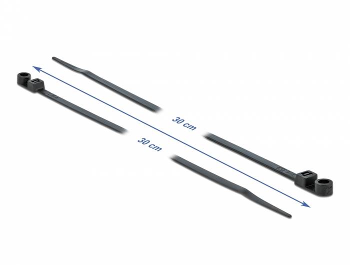 DeLOCK Cable Tie with Fastening Eyelet - Kabelbinder - 30 cm - Schwarz (Packung mit 10)
